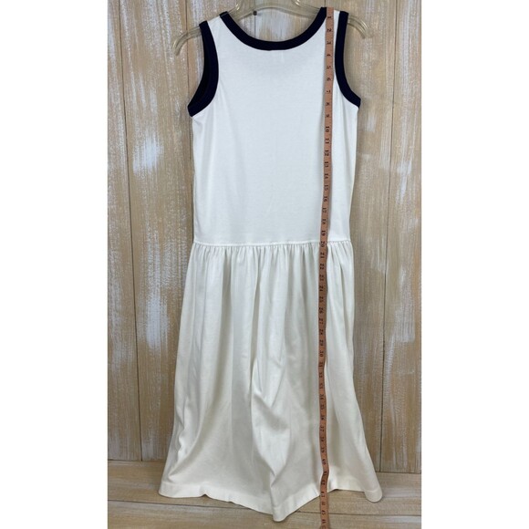 Lands' End Sleeveless Pleated Flare Tank Dress Women's Size S White & Navy - Picture 2 of 10